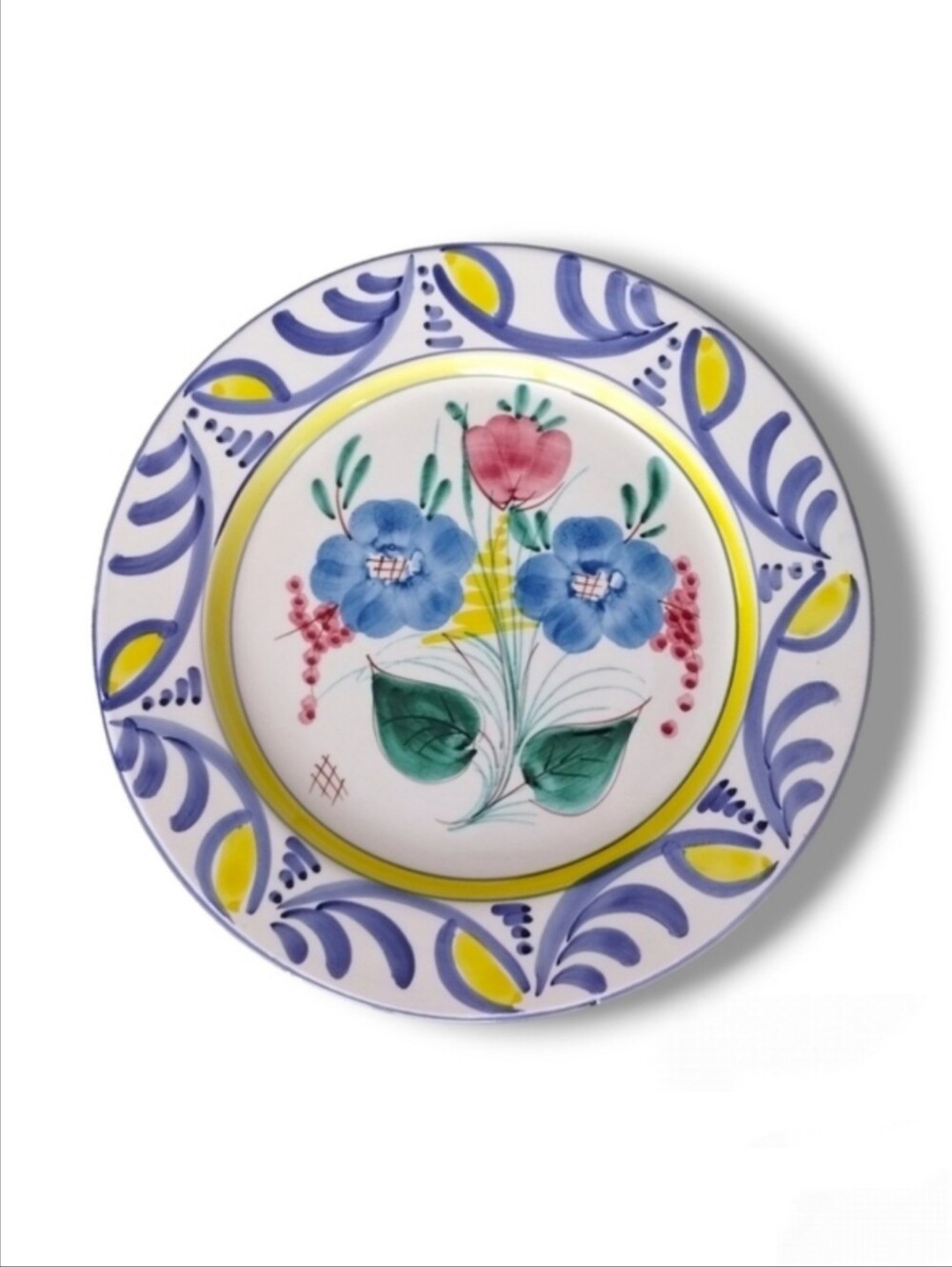 1980s Himark Italy Hand Painted Floral Chop Plate Round Platter 12.5”